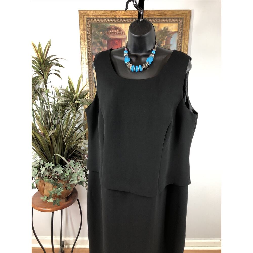 Jessica Howard Women 16W Black Sleeveless Sheath Dress Layered Look Elegant Midi - Picture 2 of 9